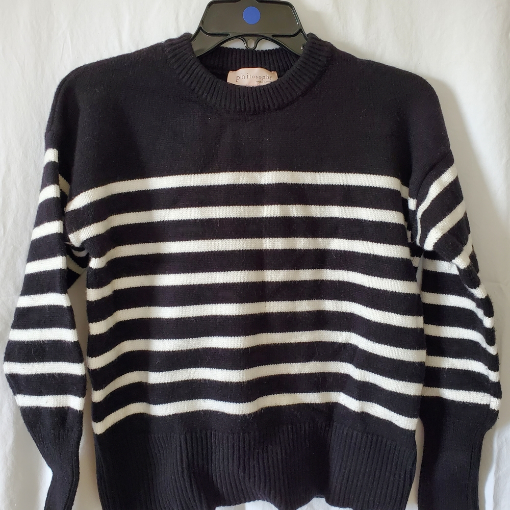 Philosophy Black and White Striped Knit Sweater